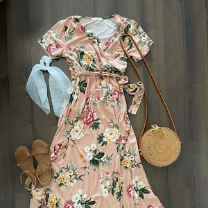 Pink Floral Modest Maxi Dress